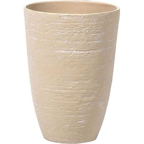 Beliani – Cache-pot rond beige 35 x 35 x 50 cm – Pierre et polyrésine – Prépercé pour drainage – Résistant aux intempéries – Pour intérieur et extérieur