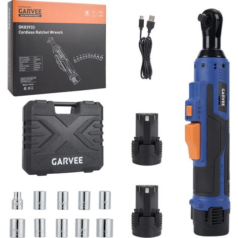 Clé à cliquet sans fil 12 V, carré 3/8" (10 mm) – 45 N·m, 300 tr/min, LED, coffret plastique, chargeur et câble inclus (1/5)