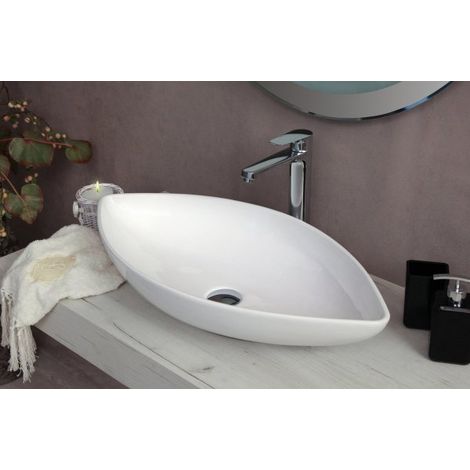 Lavabo da appoggio con troppo pieno 70x37x14 cm bianco Mues Thigon