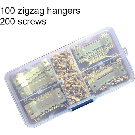 Packung mit 100 Sägezahn-Bilderrahmenbefestigungen, 40 mm Doppellochbefestigung, inklusive 200 goldenen Schrauben. – AquaForge (1/4)