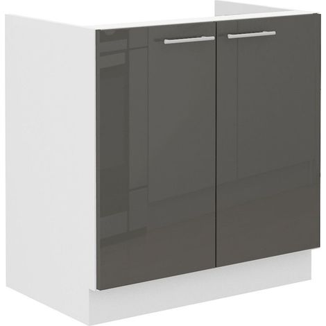 Spülenschrank 80 Lara Grau Hochglanz + Weiß matt Küchenzeile Küchenblock Küche (1/4)