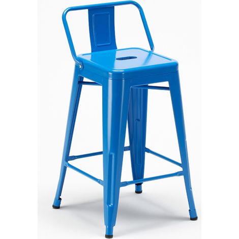 taburete alto de acero y metal para cocinas y bares con respaldo steel top - Azul Marino (1/5)
