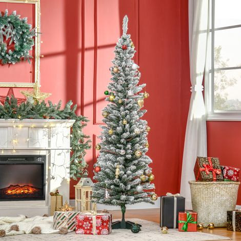 Sapin de Noël artificiel, 210 cm, branches en PVC enneigées, pliable, pied en métal, vert et blanc