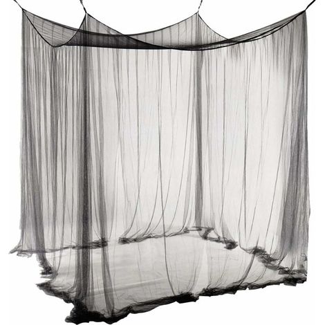 Moustiquaire de Lit Double Ciel de Lit Rectangulaire Grande Moustiquaire Noir Simple d'Eté avec 4 Ouvertures Baldaquin Rideaux de Lit 190cm(W) x210cm(L) x240cm(H) Répulsif Pour Les Insectes-LIAIKI (1/5)