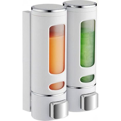 Distributeur Savon Mural 400 ML X 2 Distributeur Shampoing et Gel Douche Distributeur Savon Douche Double Distributeur de Savon Liquide Mural Manuel Distributeur de Désinfection des Mains (1/5)