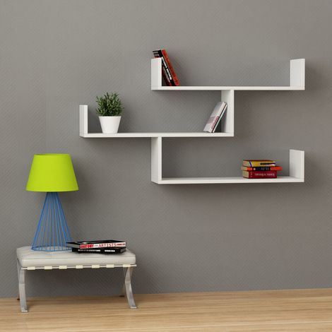 Decortie Tibet Wall Mounted Modern Bookcase Display Unit  W 119cm Wide - White (1/3)