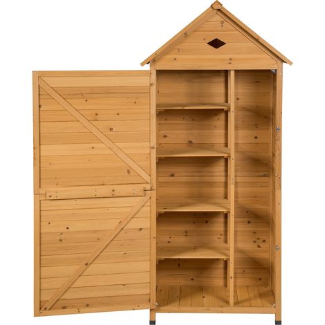 Caseta de jardín con 5 estantes 80 x 35 x 177 cm segura y bonita hecha de madera de abeto marrón 200018927 (1/2)