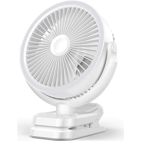 Weißer, wiederaufladbarer 8-Zoll-Klemmventilator – 10.000-mAh-Akku – LED-Laterne – Leise (30 dB) – 360° drehbar – 3 Geschwindigkeitsstufen – Ideal für Camping, Büro und Outdoor-Aktivitäten – 8 Zoll (1/5)