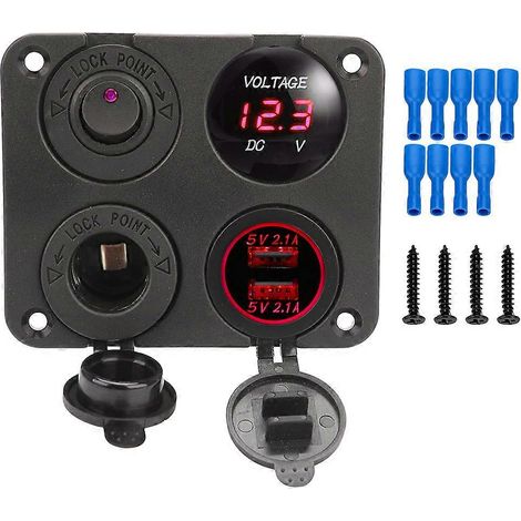 Chargeur USB à double port avec interrupteur, compatible avec les bateaux, camping-cars, camions, caravanes, etc., chargeur de voiture 4 en 1. (1/5)