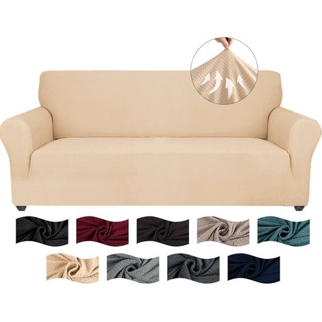3-Seater Sofa Cover with Armrests, Jacquard Stretch Sofa Cover, Universal Non-Slip Sofa Cover, Sofa Cover for Dogs and Cats, Washable, Beige Yellow (1/5)