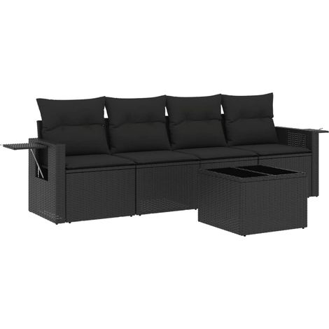 vidaXL Salon de jardin 5 pcs avec coussins noir résine tressée (1/5)