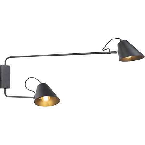 QAZQA Retro/Vintage Lámpara de pared inteligente negra 2 luces regulables con wifi A60 - Lune Acero Alargada Adecuado para LED Max. 2 x 4.9 Watt