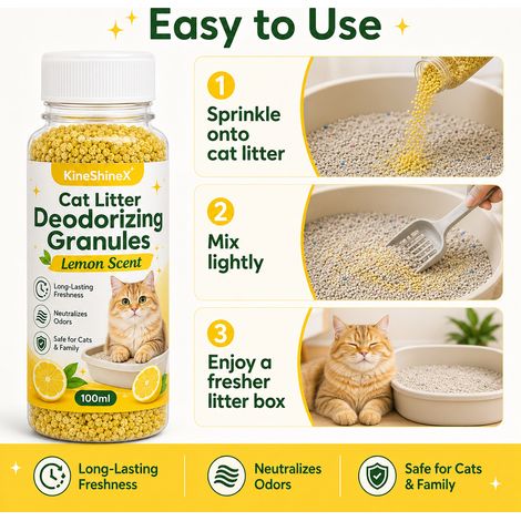 KineShineX Zitronenduft-Granulat zur Geruchsneutralisierung von Katzenstreu, geeignet für alle Arten von Katzenstreu, langanhaltender Geruchsentferner und Frischespender (1/5)