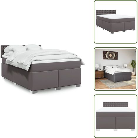 Materasso in similpelle - vidaXL Giroletto a Molle con Materasso Grigio 140x200 cm in Similpelle - Letto con piedi in legno