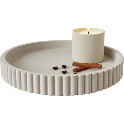 Plateau décoratif rond en béton massif de 33 cm – Centre de table cannelé robuste pour table basse, service, terrasse, bureau à domicile et entrée – Plateau moderne de décoration d'intérieur (1/5)