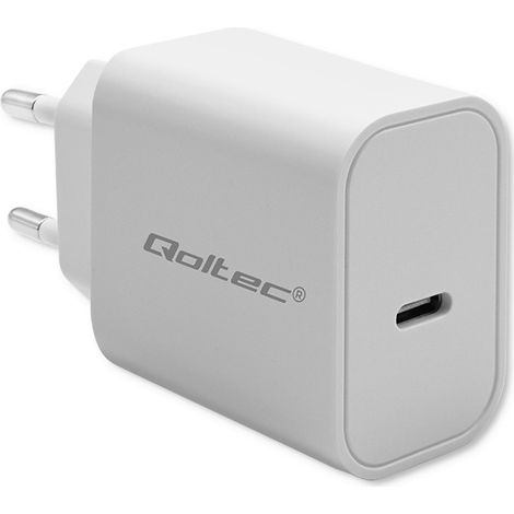 Cargador PD Superrápido Qoltec USB-C 20 W 5-12 V 1,67-3 A Blanco (1/5)