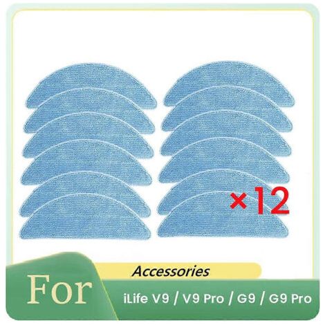 Lot de 12 chiffons de nettoyage pour aspirateur robot iLife V9 / V9 Pro / G9 / G9 Pro - Pièces de rechange (1/5)