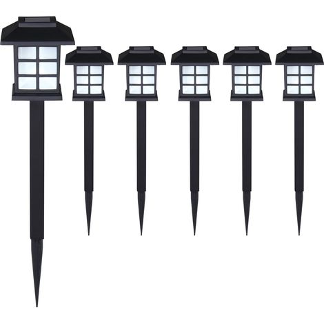 Set de 6 lampes solaires piquet pour jardin 8h autonomie lumière extérieur LED avec interrupteur crépusculaire (1/5)