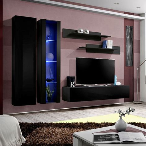 Ensemble Meuble TV Mural "Fly A4" 260cm Noir (1/5)