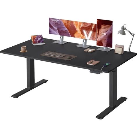 Bureau électrique réglable en hauteur 160 x 80 cm support pour multiprise fonction mémoire 3 hauteurs style moderne en aggloméré noir (1/2)