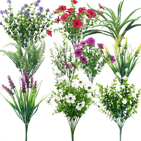 10 Fleurs Artificielles, 30-38cm, Tige Flexible, Plastique et Soie, Résistantes UV, pour Jardin, Balcon, Mariage, Cimetière
