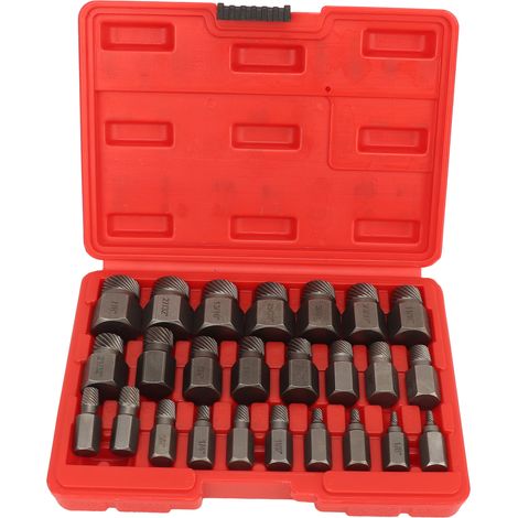 Efficiente set di estrattori per viti in acciaio, 25 pezzi, bulloni multi-flauto facili da rimuovere per utensili elettrici e manuali. (1/5)
