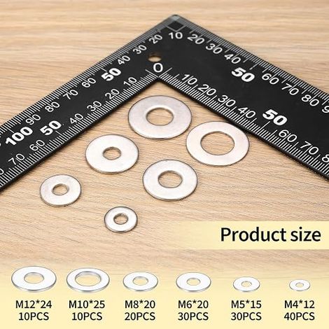 Rondelles Inox, Rondelles Metal, Rondelle de Blocage, Rondelle Plates en Acier Inoxydable pour Vis Boulons et d'écrous, M4 M5 M6 M8 M10 M12 (1/4)