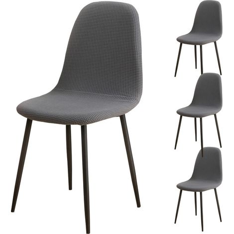 Ensemble de 4 housses de chaise de salle à manger extensibles en spandex jacquard gris (1/5)