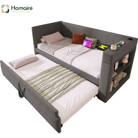Bettgestell, und Polyester 207 x 98 x 74 cm, grau aus Leinen HOMAIRE (1/4)