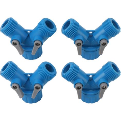 2-Wege-Y-Verbinder mit 2 Ventilen für Gartenschläuche, EU-Standard, 4er-Pack, blau (1/5)