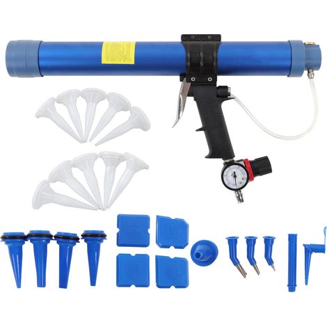 Pistolet à colle pneumatique 1/4in avec manomètre, débit réglable pour mastic et colle souple, capacité 600ml. (1/5)