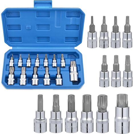Coffret Douille Torx Femelle et Mâle 13 Pièces - T8 à T70, 1/2" 1/4" 3/8", Embouts T55 T8 T10 T15 T20 T25 T27 T30 T40 T45 T50 T60 T70 (1/5)