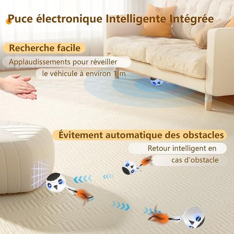 Jouet pour Chat, Balle Interactive pour Chats, Balle à Mouvement Automatique, Activée par Le Mouvement, Mouvement Rapide, Gazouillis, Queues en Plumes (1/4)