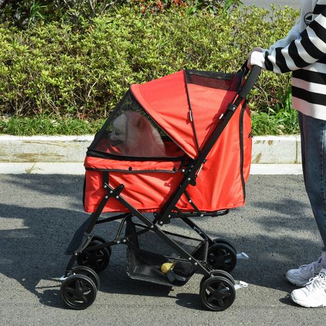 Poussette pour chiens et chats - confortable pour promenades - 76,5x52x95 cm - cadre solide - tissu Oxford rouge - Idéal