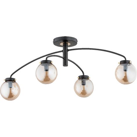 Alfa WIRAL Minimalist 4-Light Ceiling Lamp, Black/Antique Gold, Adjustable Spotlights, Metal & Glass, 4x E14 sockets max 10W, modern living room lighting, 96cm (1/3)