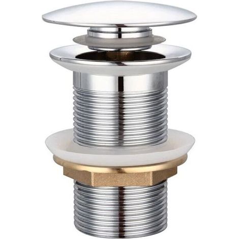 Bonde de lavabo à poussoir, sans trop-plein, bonde à clapet, pour éviers en laiton, chromée G 1-1/4 po, pour lavabos (sans trop-plein)