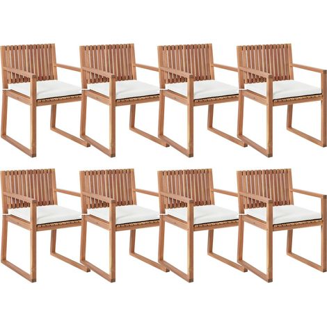 Set mit 8 Stühlen und Sitzkissen SASSARI II PREMIUM zertifiziertes Akazienholz Cremeweiß