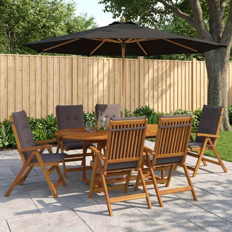 vidaXL Conjunto de comedor exterior con parasol 8 uds. 6 plaza (1/5)