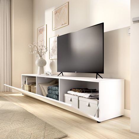 Mobile Porta tv Brewster, un Ripiano, Un'anta, 2 Vani, 42x220x42h cm Bianco (1/5)