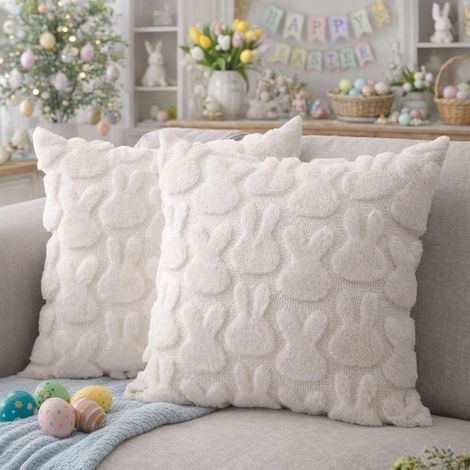 Set di 2 federe per cuscini con motivo a coniglio, in morbido e soffice tessuto jacquard effetto pelliccia sintetica, ideali per camera da letto, divano, feste e arredamento, 45 x 45 cm.