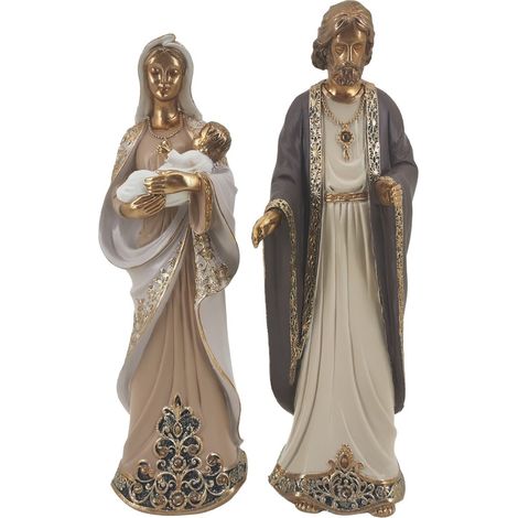 Figure del presepe crema e grigie con oro 36 cm set da 2
