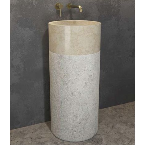 Lavabo totem ronde BORA CREAM à poser 41x92 cm en pierre (1/2)