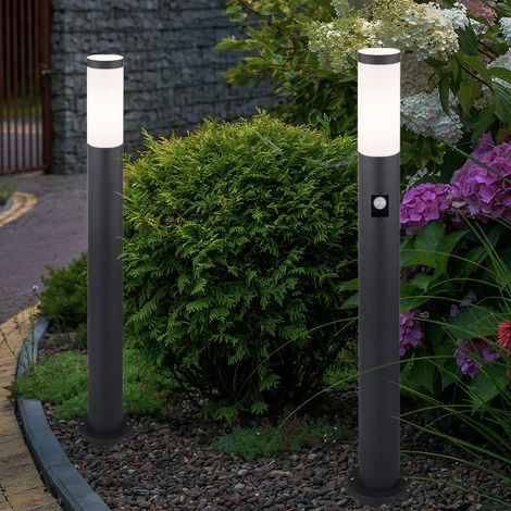 Lampada da terra da giardino lampada da giardino in acciaio inossidabile con rilevatore di movimento antracite E27 segnapasso da giardino, opale, 1 attacco E27, H 80 cm, set di 2