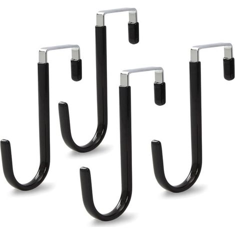 Lot de 4 crochets de porte épais en plastique pour porte de moins de 3,7 cm de largeur comme crochets d'armoire, porte-manteau (noir) (1/5)