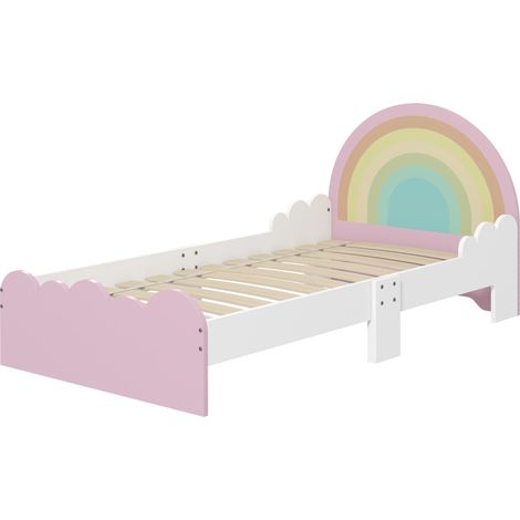 Lit enfant arc-en-ciel rose 143x74x66 cm sommier à lattes