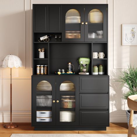 Aparador alto armario con LED MDF negro 106 cm OKMYHOME (1/5)