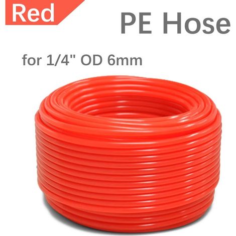 Tuyau PE rouge (1/4'', 10 m) pour l'irrigation de jardin. Raccord rapide à pression et verrouillage par glissement. Système de brumisation.