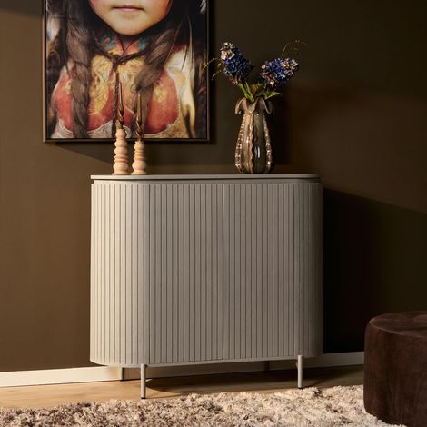 Petit buffet gris en bois rainuré 2 portes CALERO (1/5)