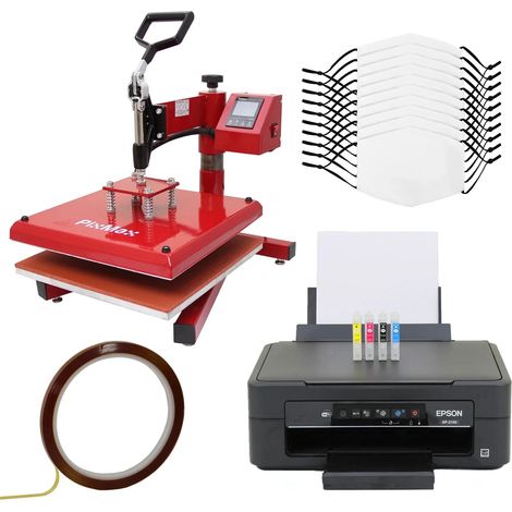 10 Sublimation Face Masks, Swing Heat Press & Epson Printer