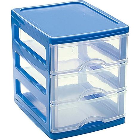 TRADE SHOP - Cassettiera Turia In Plastica 3 Cassetti 13.5x17x17cm In Vari Colori 11224g9 - (1/4)